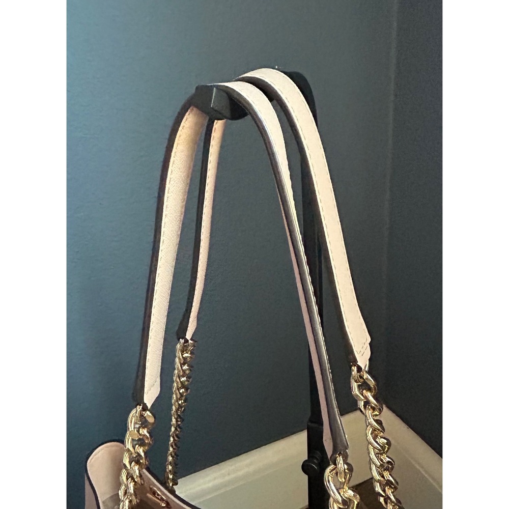 Michael Kors Susannah Large Saffiano Leather Shoulder Bag Tote Purse Gold Blush - Picture 3 of 11